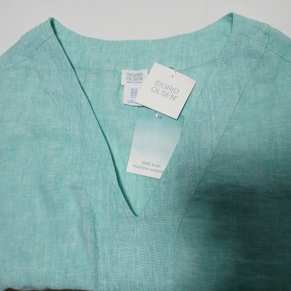 Sigrid Olsen 100% Linen V Neck 3/4 Sleeve Pull On Top. Ladies 1XL NWT - Picture 6 of 7